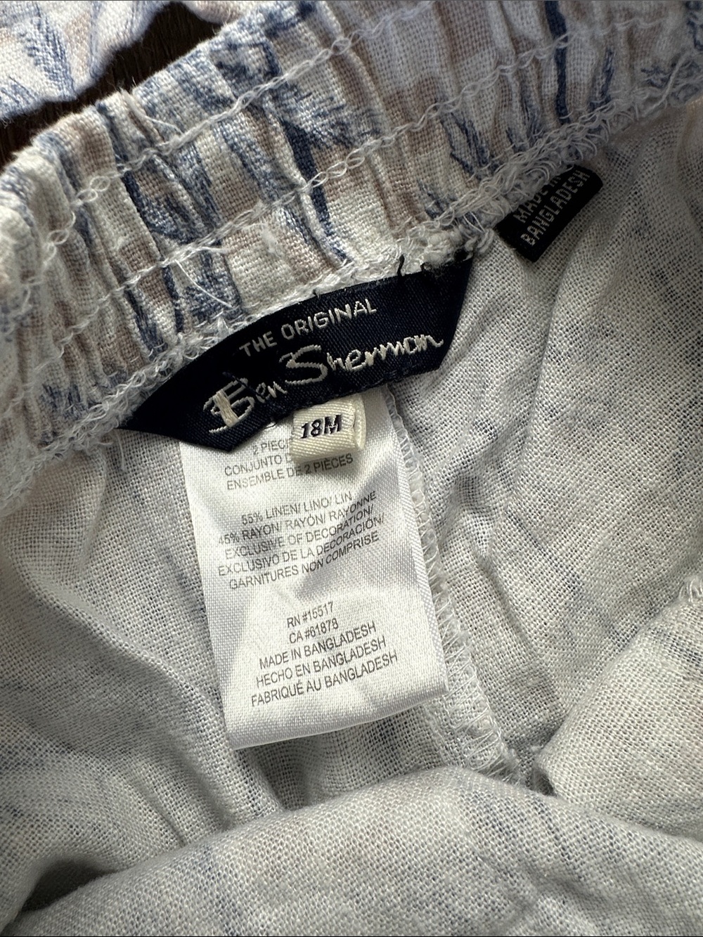 🌴 18M Toddler Blue & Cream Palm-Print Shirt & Shorts Set - Picture 3 of 6